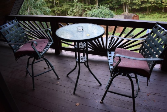 Outdoor Metal Table with Glass Top and 2 Chairs