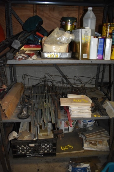 Group of Paint, Chair, Saw, T Posts, Tomato Cage, Tile