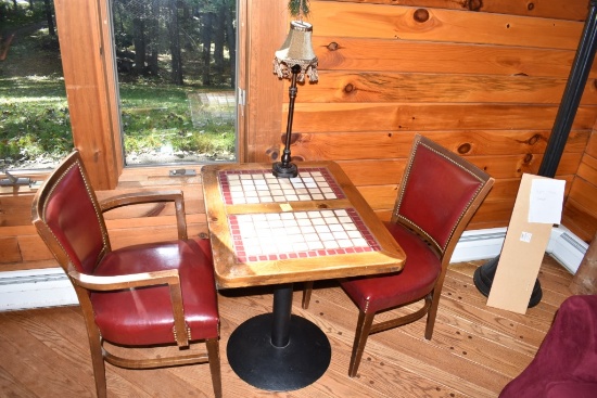 Mosaic Top Table with 2 Chairs and Lamp