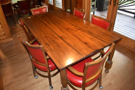 Wooden Dining Room Table with 7 Chairs on Caster Wheels