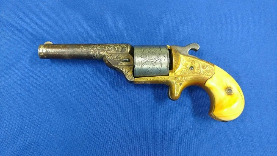 National Arms & co Brooklyn ny revolver w/ engraving gold barrel, rusted silver cylinder
