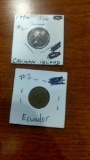 1996 cayman island dime and ecvador coin
