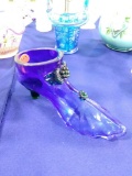 Glass Shoe - cobalt w/ emerald detail