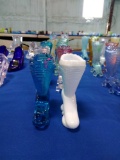 Glass Boots on Stand - blue and white