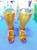 Glass Boots on Stand - amber