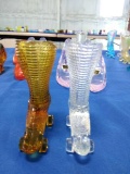 Glass Boot on Rollers - amber and clear