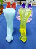 Glass Boot on Rollers - blue and yellow