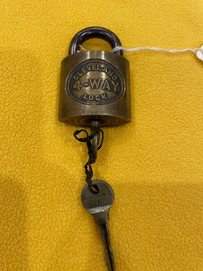 Cleveland 4 way brass pad lock with matching key