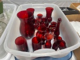 box lot of red glassware