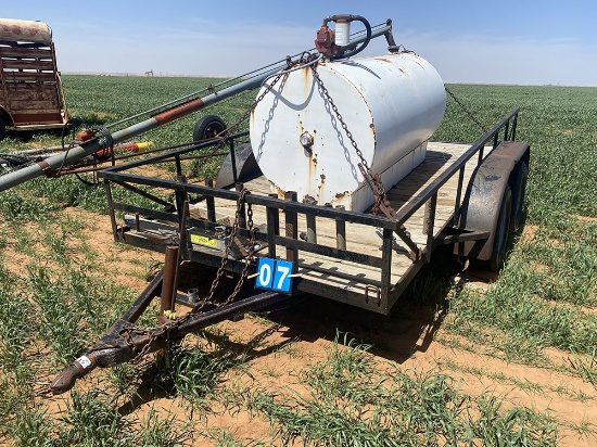 500 Gal Fuel Tank on 6x12 Tandem Trailer, NO TITLE