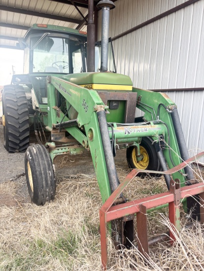 John Deere 4430, Quad Trans, with Koyker 565 loader, spikes & Bucket, Near new 18.4x38, Local Estate