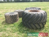 Pair Goodyear 66/43-25 flotation wheels and tyres with fronts to match and New Holland centres