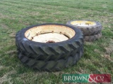 Pair 12.4R46 and 11.2R32 row crop wheels and tyres with New Holland centres