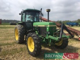 1992 John Deere 3050 4wd tractor with SG2 cab and front linkage on 16.9R38 rear and 12.4-28 front