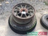 Pair Model T Ford wheels with vintage wheel and tyre