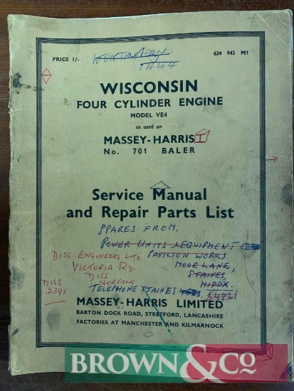 Wisconsin Four Cyclinder Engine Service Manual & Repair Parts List