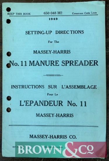 Massey-Harris No.11 Manure Spreader Setting-up Directions (in English and French)