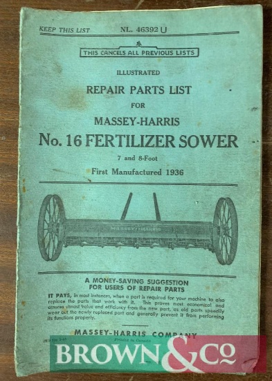 Massey-Harris No.16 Fertilizer Sower Repair Parts List
