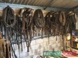 Quantity of cart horse collars, saddles, bridles and leather harness