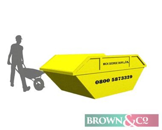 PLEASE NOTE DELIVERY AREA. Voucher for 8 cu yard skip hire from Mick George Limited. For waste