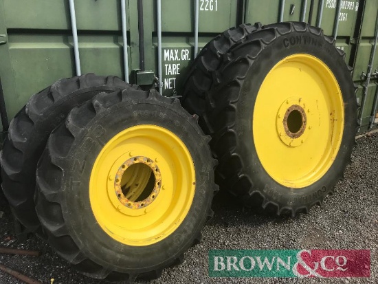 Set 14.9R30 & 14.9R46 row crop wheels to suit John Deere 7530 tractor. Collection from Newtoft,
