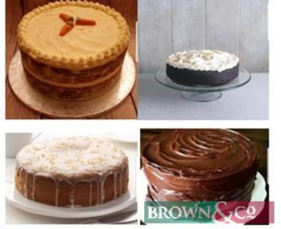 6 Freshly made cakes , 1 each week for 6 weeks. Select from the following flavours: Chocolate fudge,