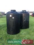 5No. Large black plastic water containers, 1,520lts