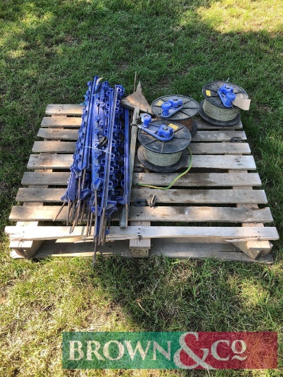 Quantity electric fencing wire reels and fence posts