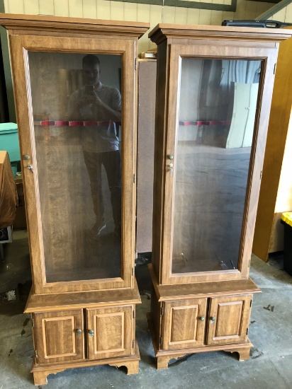 Lot of (2) Wood and Glass Door Locking Display Cabinets