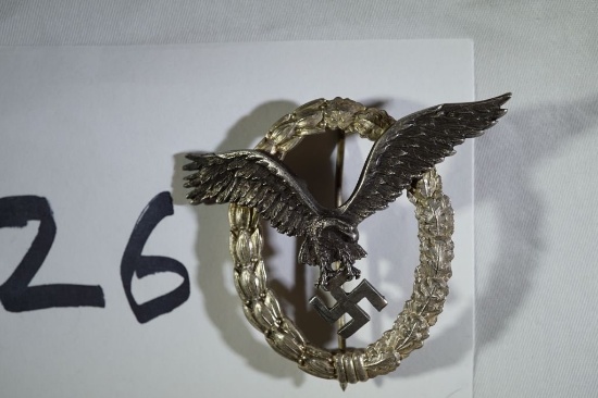 German Luftwaffe pilot badge by C.E. Juncker, Berlin. Repaired pin.