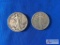 2- 1943 D and S Walking Liberty Silver 1/2 Dollars