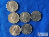 1 1973 and 5 1974 Kennedy 1/2 Dollars