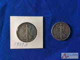 2- 1937 S Walking Libert Silver 1/2 Dollars