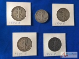 1942 S- 1946 S Walking Liberty Silver 1/2 Dollars