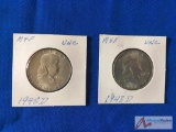 2 Franklin 1948 D Silver 1/2 Dollars
