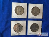 4 1963 D Franklin Silver 1/2 Dollars