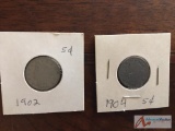 1902 and 1904 V Nickels