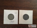 1907 and 1908 V Nickels