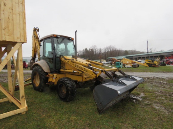 NH555E Tractor Loader Backhoe w/extra hoe 4WD Cab 8776