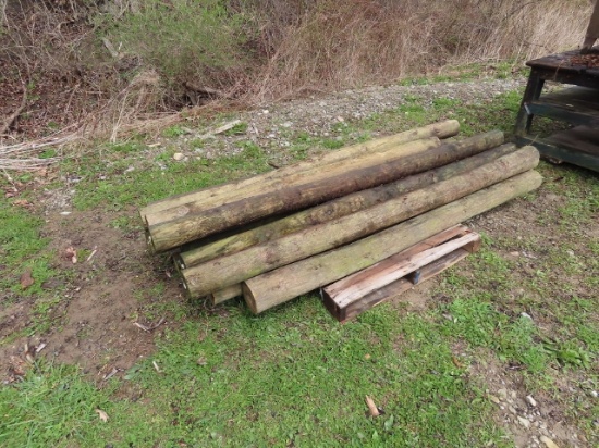 PALLET OF TREATED FENCE POST MOST ARE 8FT FOR ONE MONEY APROX 13 3 HAVE ODD LENGTH