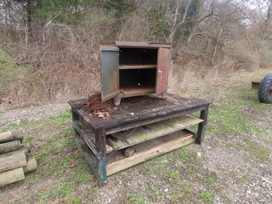 HEAVY DUTY WORK TABLE METAL CABINET AND ROLL OF WIRE ALL FOR ONE MONEY