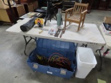 GROUP OF ELECTRIC CORDS, LARGE TOTE, WASTE CANS, CHILDS ROCKER,