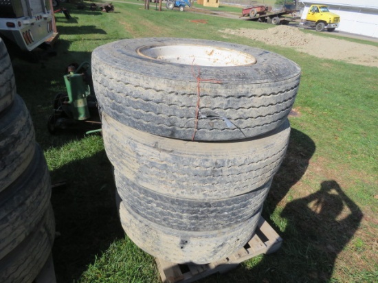 4 295/75R22.5 TIRES ON RIMS