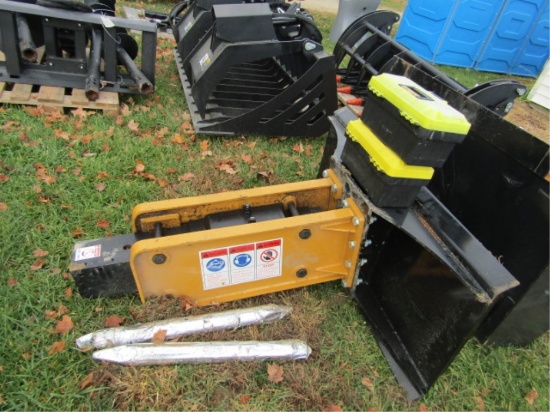 SKIDSTEER BREAKER WITH 2 BITS AND CANISTER W/ TOOL BOXES