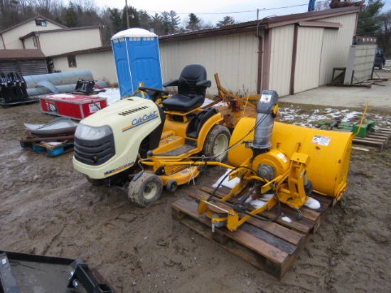 CUBCADET HEAVY DUTY GT 2542 LAWN MOWER WITH REAR WEIGHTS AND CUB CADET 341 UNDER MOUNT SNOWBLOWER