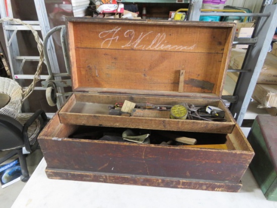 WOOD TOOL CHEST WITH TOOLS