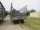 WOOD SQUARE BALE WAGON ON GREEN RUNNING GEAR