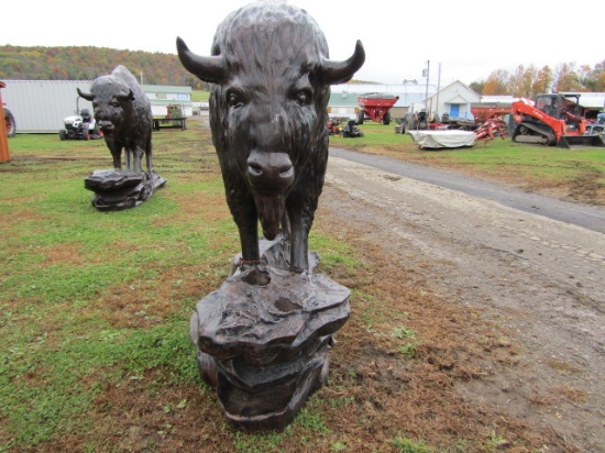 ALUMINUM STATUE LARGE BUFFALO ON ROCK
