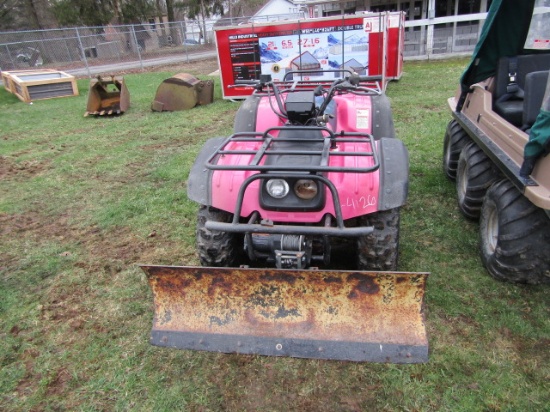 2001 SUZUKI QUAD RUNNER WITH PLOW, NEW SEAT COVER