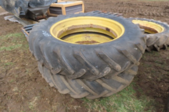 PAIR OF 14.9-38 TRACTOR TIRES ON RIMS